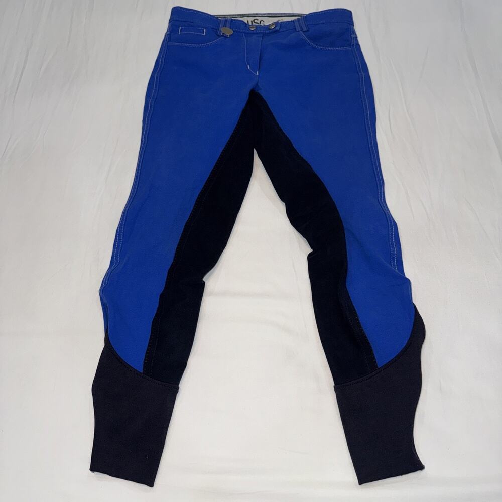 USG Full Seat Riding Pants Breeches Ladies 30 German Blue Pocket Stretch EUC